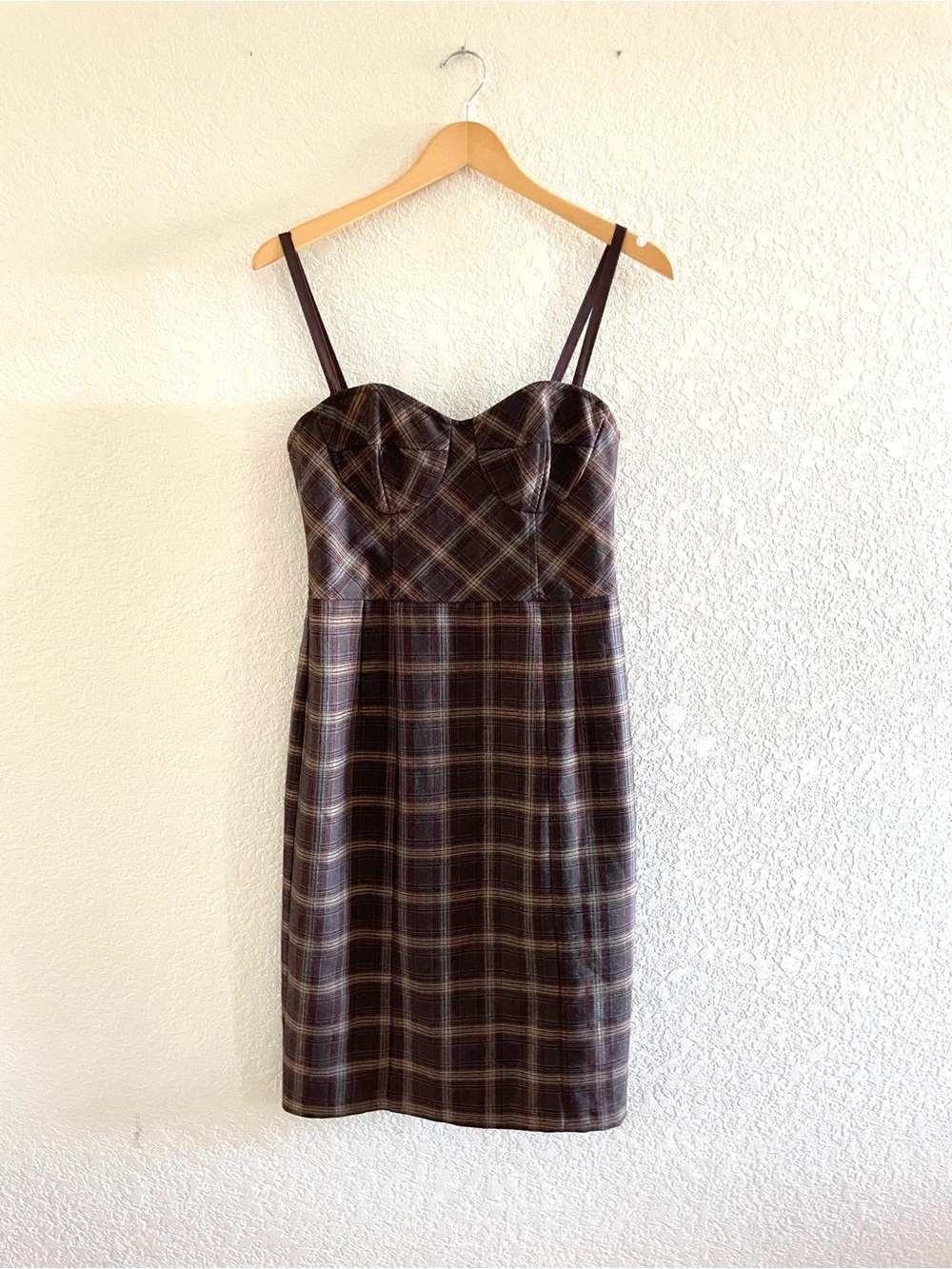 Vintage Y2K Nanette Lepore Watson Brown Plaid Corset Top Dress Wool Fall Preppy
